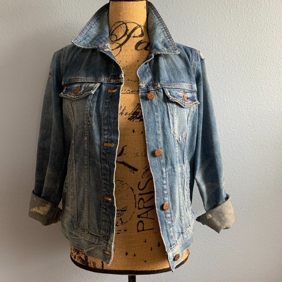 Madewell Distressed Printer Wash Jean Jacket M - Picture 3 of 9
